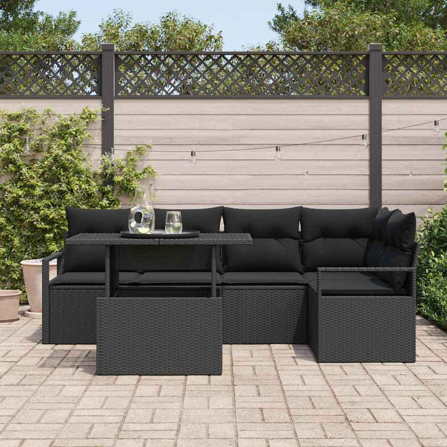 Tuin Sofa Set met kussen 6 pcs Zwart poly rattan