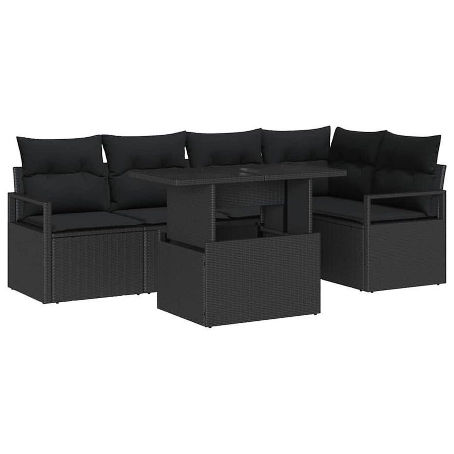Tuin Sofa Set met kussen 6 pcs Zwart poly rattan
