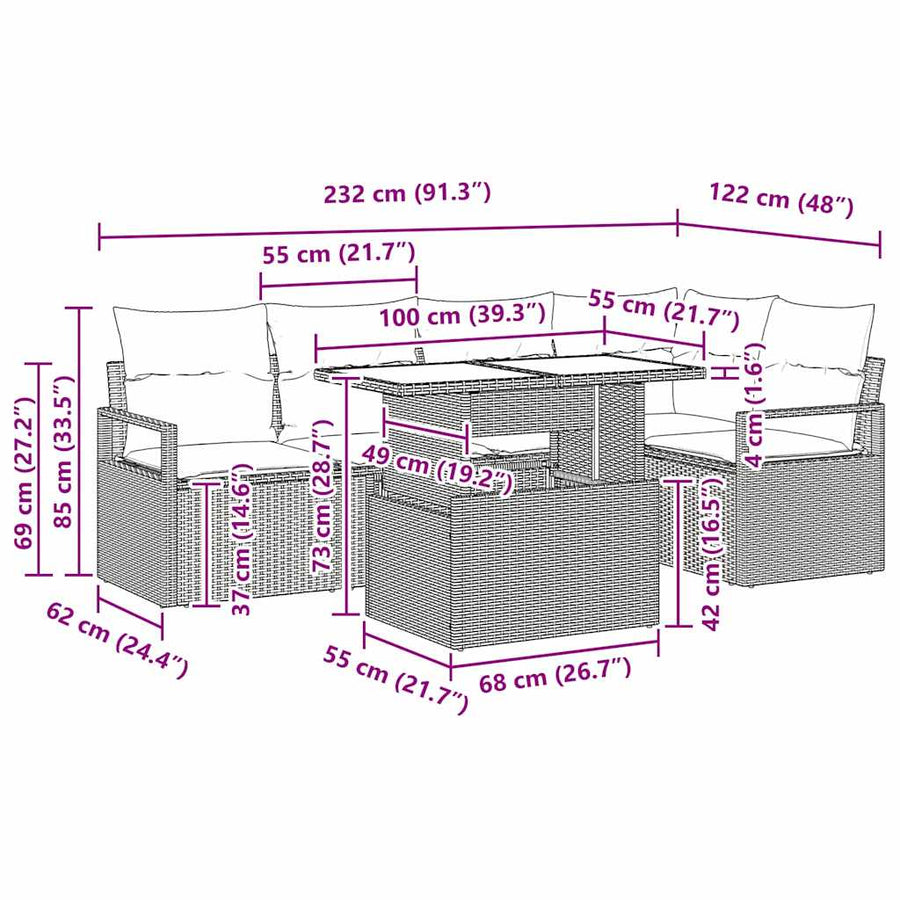 Tuin Sofa Set met kussen 6 pcs Zwart poly rattan