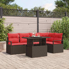 Tuin loungeset poly rattan bruin met rode kussens 6-delig