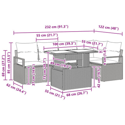 Tuin Sofa Set met kussen 6 pcs Bruin en Rood poly rattan