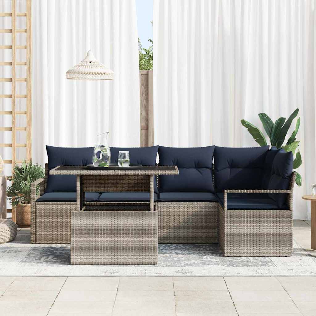 Tuin Sofa Set met opslag 6 pcs Grijs en Marineblauw poly rattan