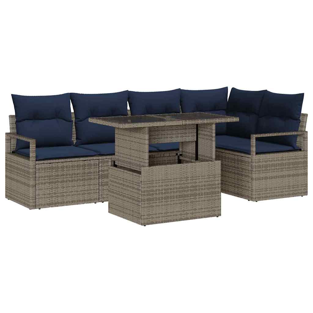 Tuin Sofa Set met opslag 6 pcs Grijs en Marineblauw poly rattan