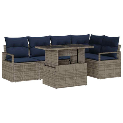 Tuin Sofa Set met opslag 6 pcs Grijs en Marineblauw poly rattan