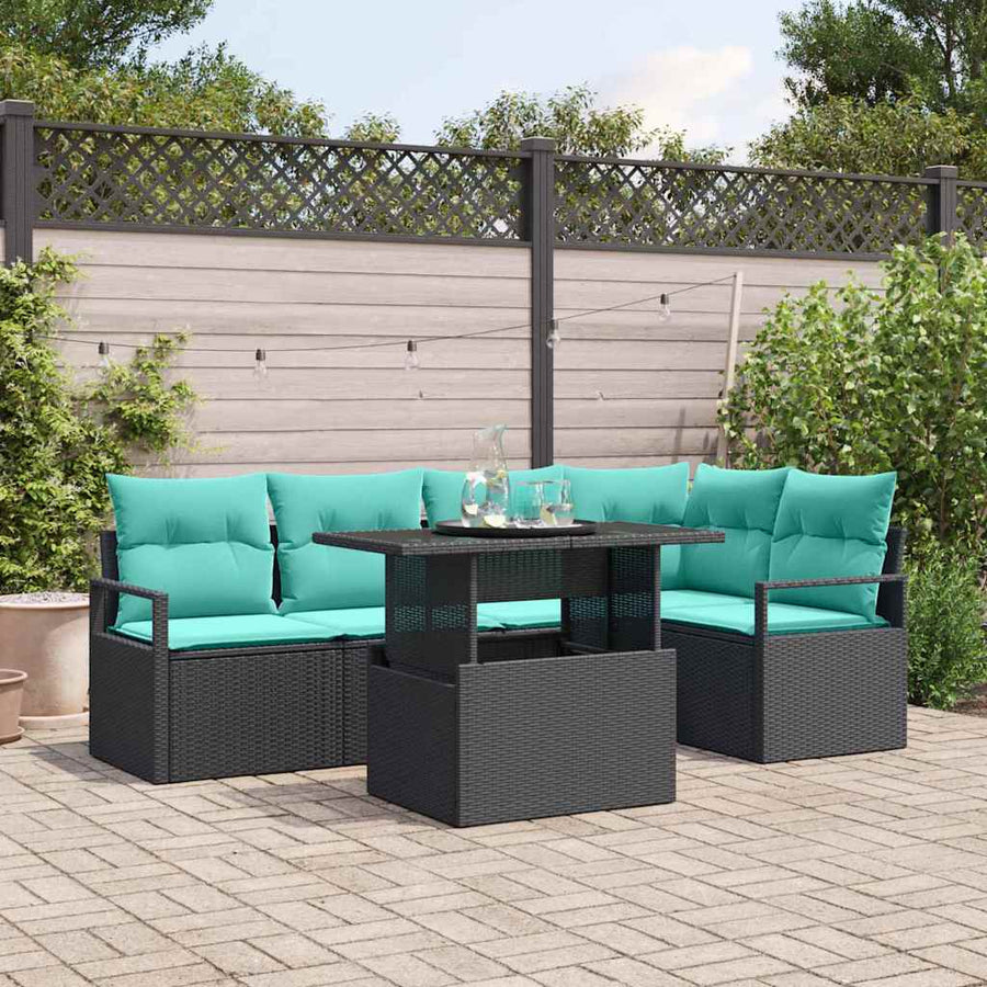 Tuin Sofa Set met kussen 6 pcs Zwart en Blauw poly rattan