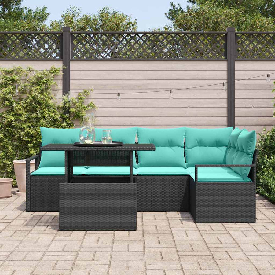 Tuin Sofa Set met kussen 6 pcs Zwart en Blauw poly rattan