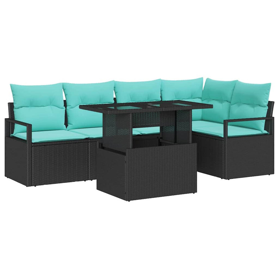 Tuin Sofa Set met kussen 6 pcs Zwart en Blauw poly rattan