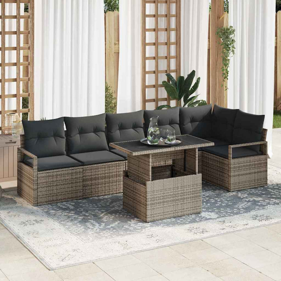 Tuin Sofa Set met kussen 7 pcs Grijs Poly riet