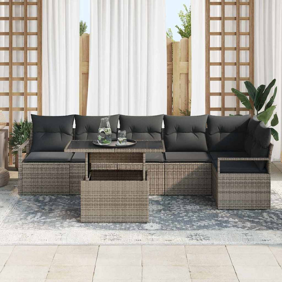 Tuin Sofa Set met kussen 7 pcs Grijs Poly riet