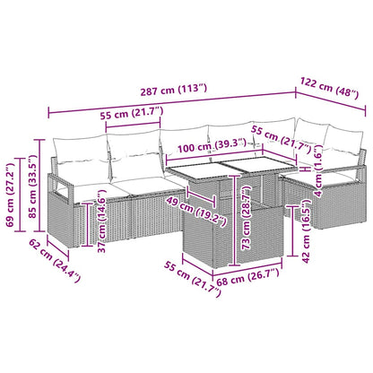 Tuin Sofa Set met kussen 7 pcs Grijs Poly riet