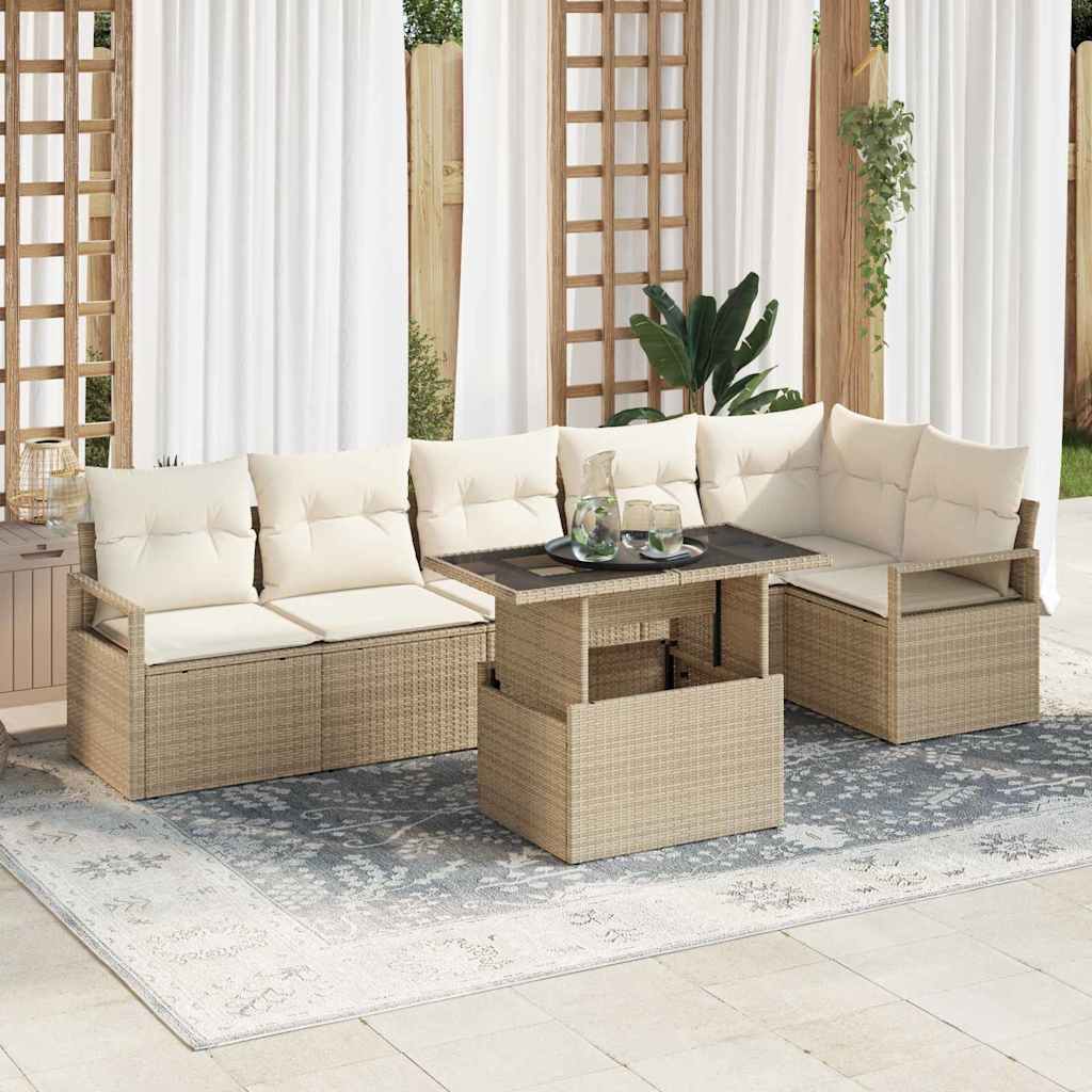Tuin Sofa Set met kussen 7 pcs Beige Poly riet