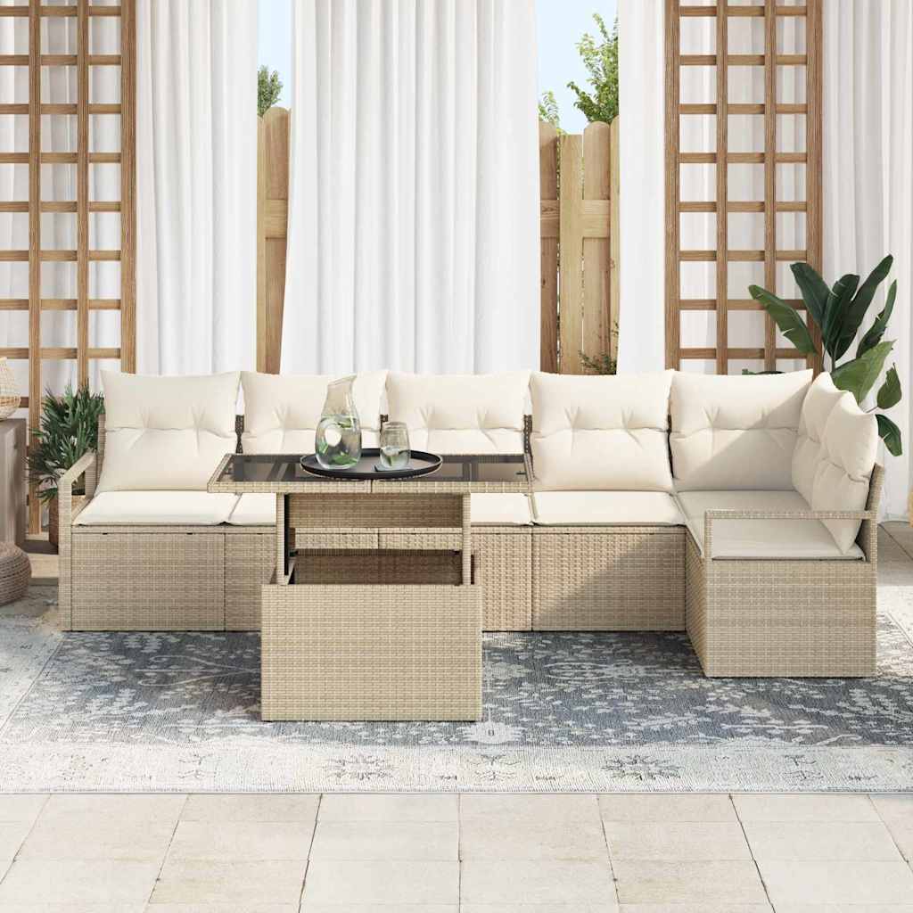 Tuin Sofa Set met kussen 7 pcs Beige Poly riet