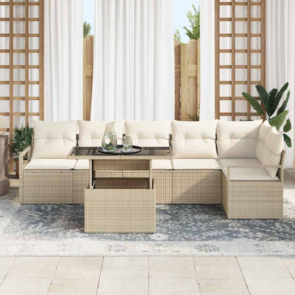 Tuin Sofa Set met kussen 7 pcs Beige Poly riet