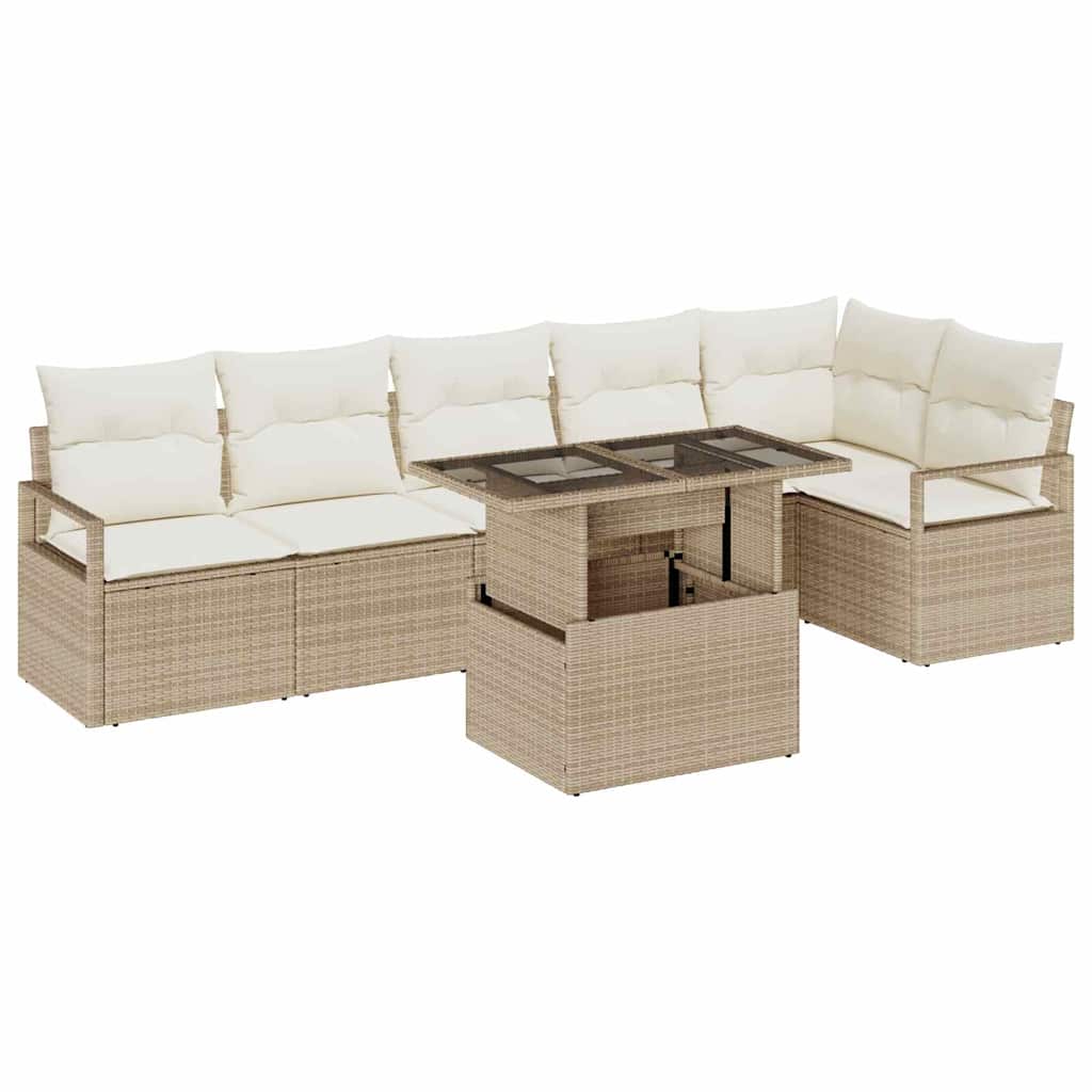 Tuin Sofa Set met kussen 7 pcs Beige Poly riet