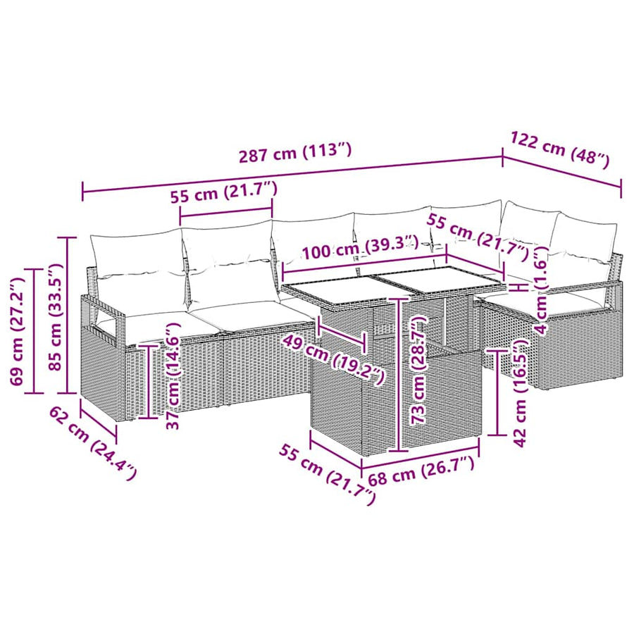 Tuin Sofa Set met opslag 7 pcs Zwart poly rattan