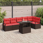 Tuin loungeset 7-delig polyrattan bruin rood