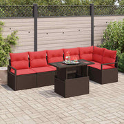 Tuin loungeset 7-delig polyrattan bruin rood