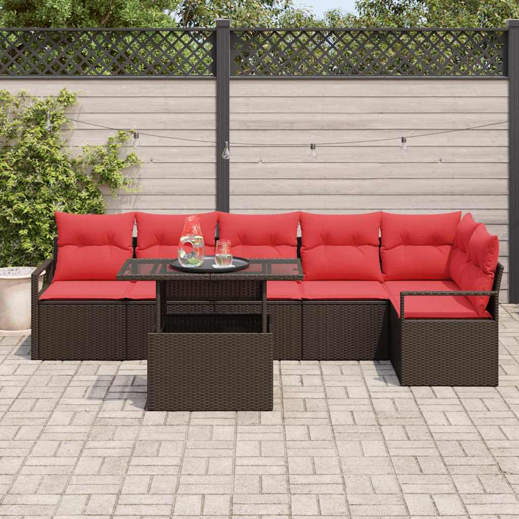 Tuin Sofa Set met opslag 7 pcs Bruin en Rood poly rattan