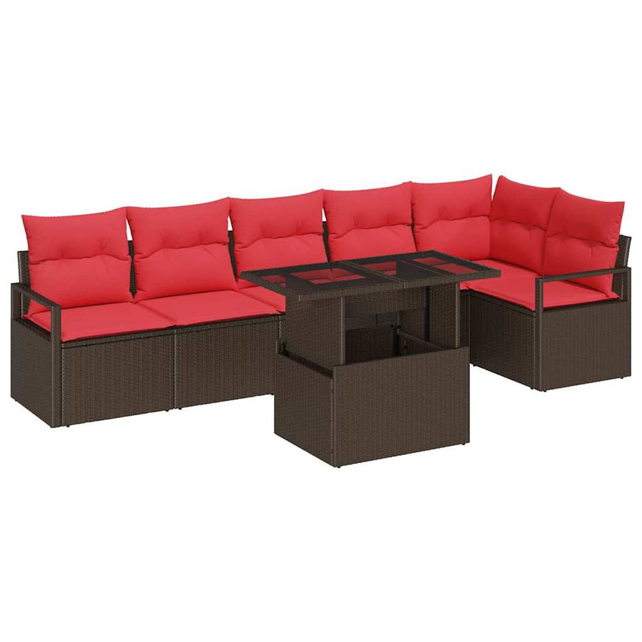 Tuin Sofa Set met opslag 7 pcs Bruin en Rood poly rattan
