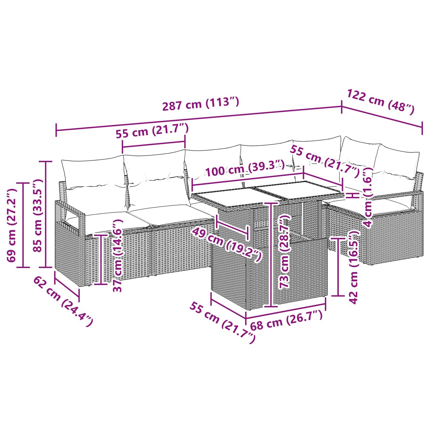 Tuin Sofa Set met opslag 7 pcs Bruin en Rood poly rattan