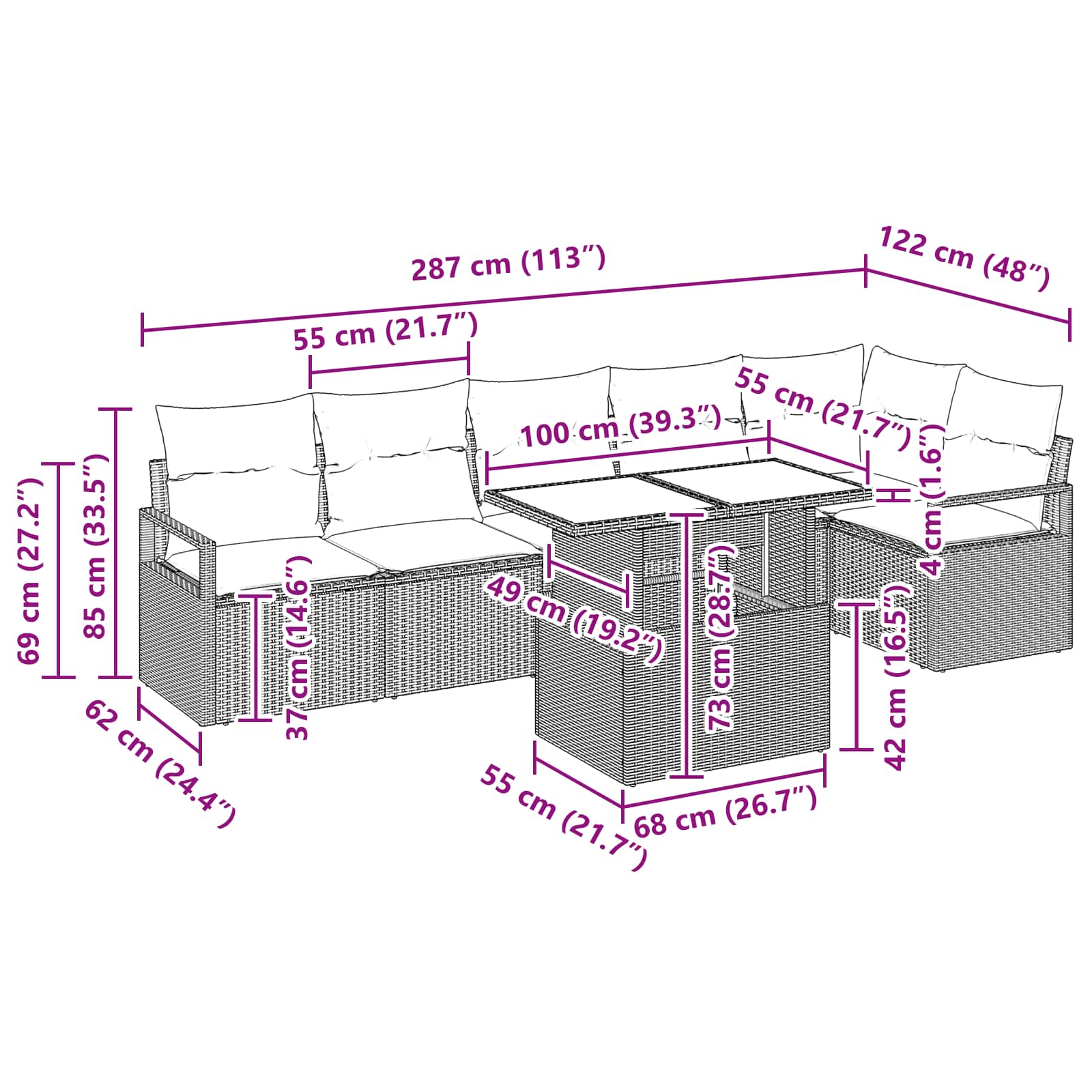 Tuin Sofa Set met opslag 7 pcs Bruin en Rood poly rattan