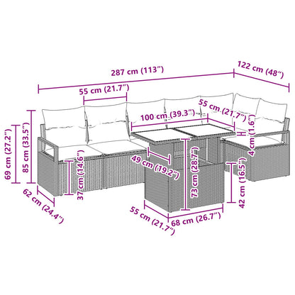 Tuin Sofa Set met opslag 7 pcs Bruin en Rood poly rattan