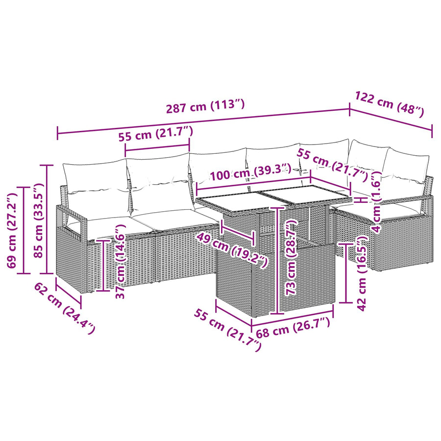 Tuin Sofa Set met opslag 7 pcs Bruin en Rood poly rattan