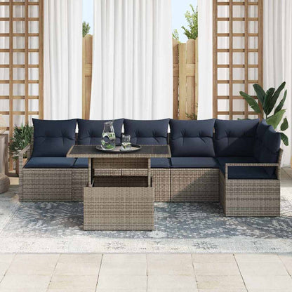 Tuin Sofa Set met opslag 7 pcs Grijs en Marineblauw poly rattan