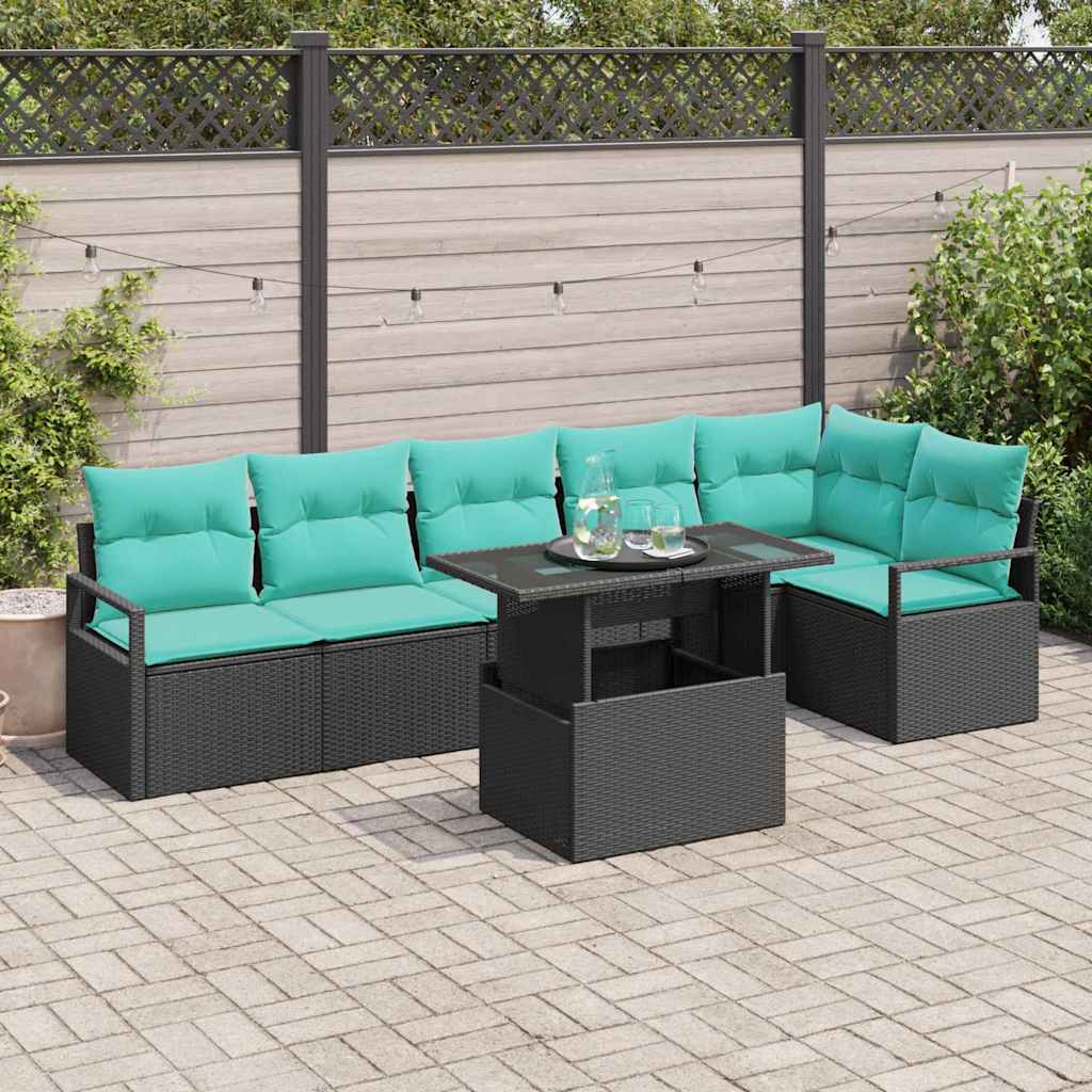 Tuin Sofa Set met opslag 7 pcs Zwart en Blauw poly rattan
