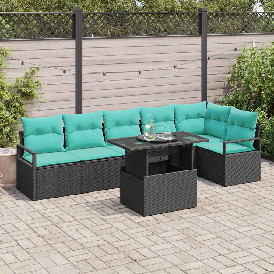 Tuin Sofa Set met opslag 7 pcs Zwart en Blauw poly rattan