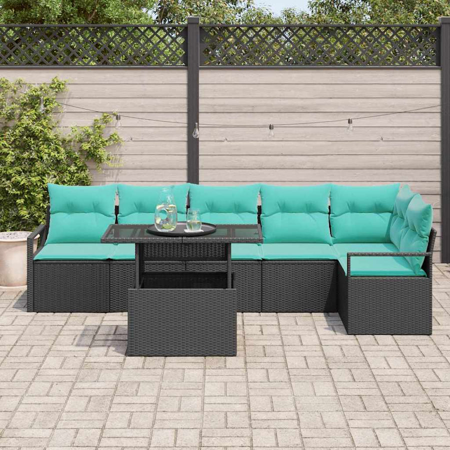 Tuin Sofa Set met opslag 7 pcs Zwart en Blauw poly rattan