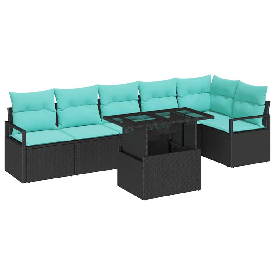 Tuin Sofa Set met opslag 7 pcs Zwart en Blauw poly rattan
