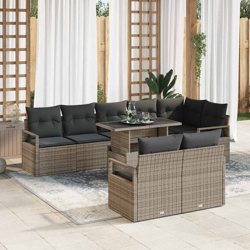 Tuin Sofa Set met kussen 9 pcs Grijs poly rattan