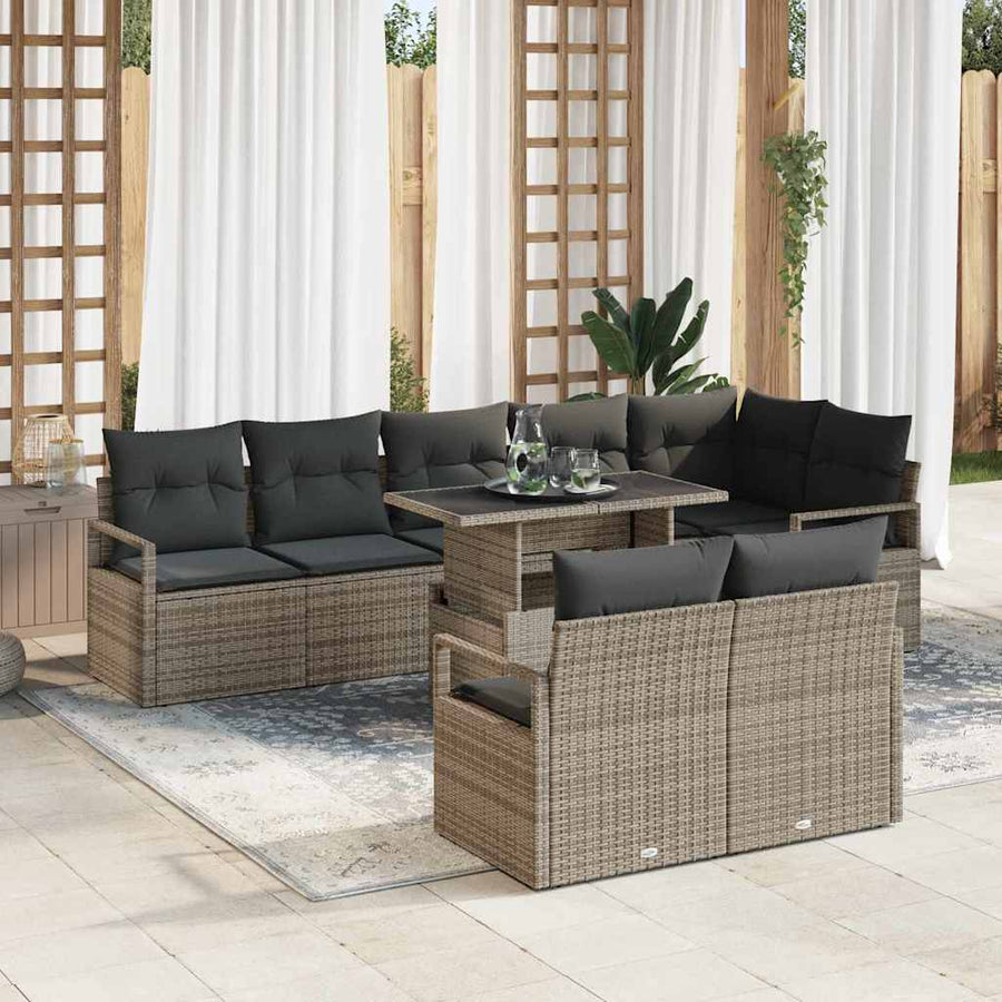 Tuin Sofa Set met kussen 9 pcs Grijs poly rattan