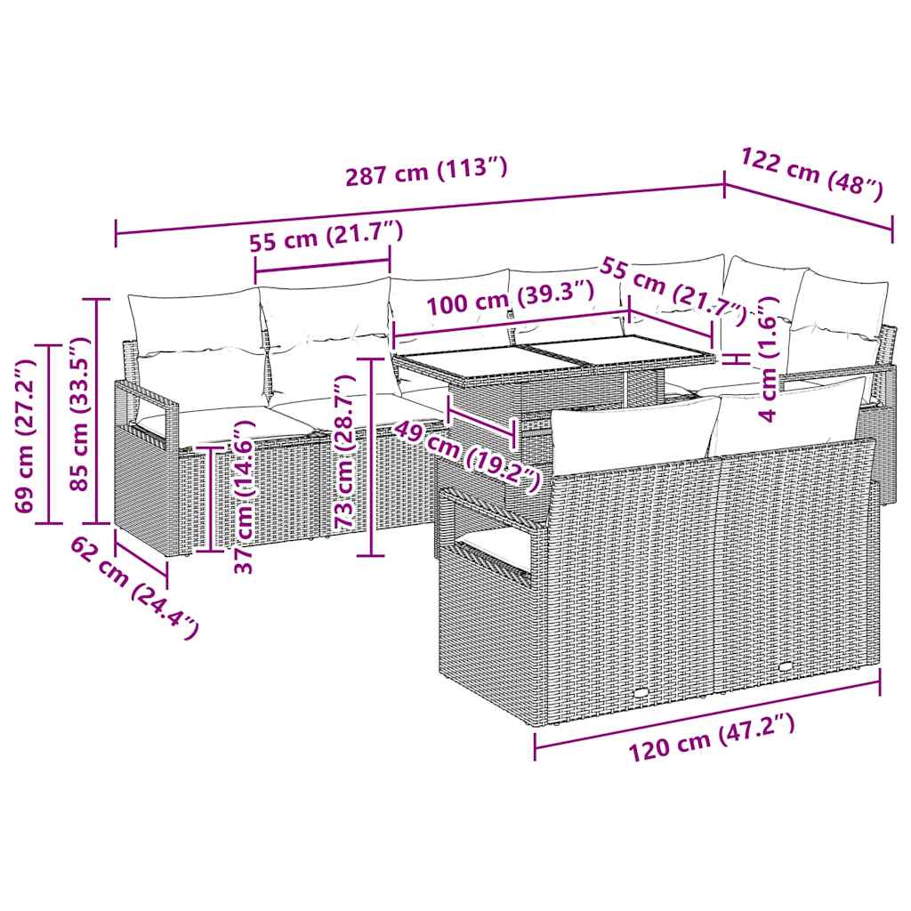 Tuin Sofa Set met kussen 9 pcs Grijs poly rattan