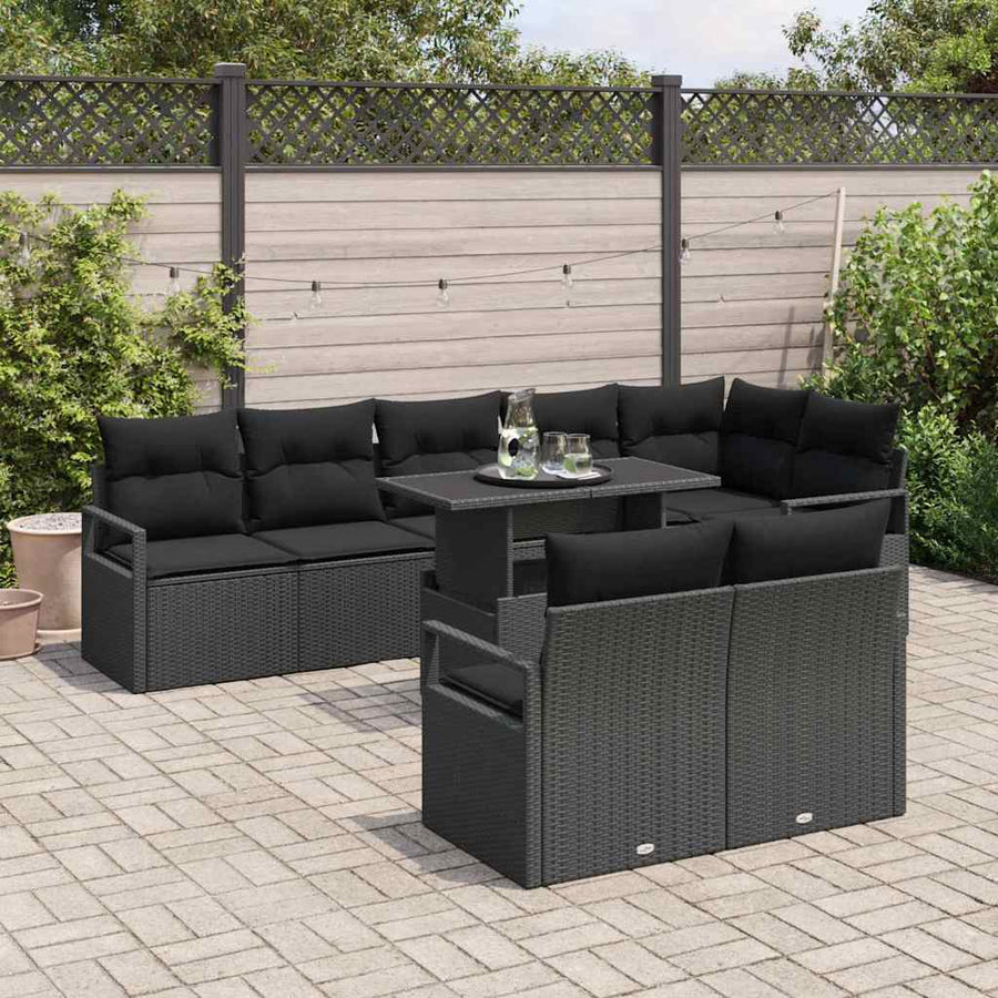 Tuin Sofa Set met kussen 9 pcs Zwart poly rattan
