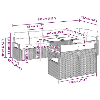 Tuin Sofa Set met kussen 9 pcs Zwart poly rattan