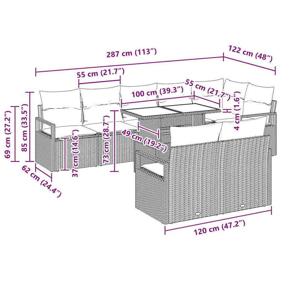 Tuin Sofa Set met kussen 9 pcs Zwart poly rattan