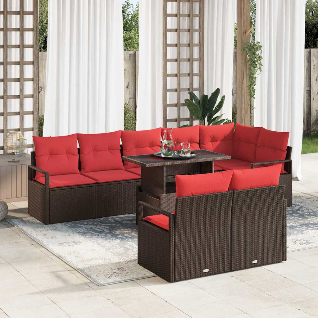Tuin Sofa Set met opslag 9 pcs Bruin en Rood poly rattan