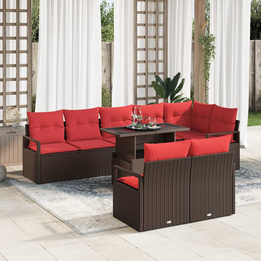 Tuin Sofa Set met opslag 9 pcs Bruin en Rood poly rattan