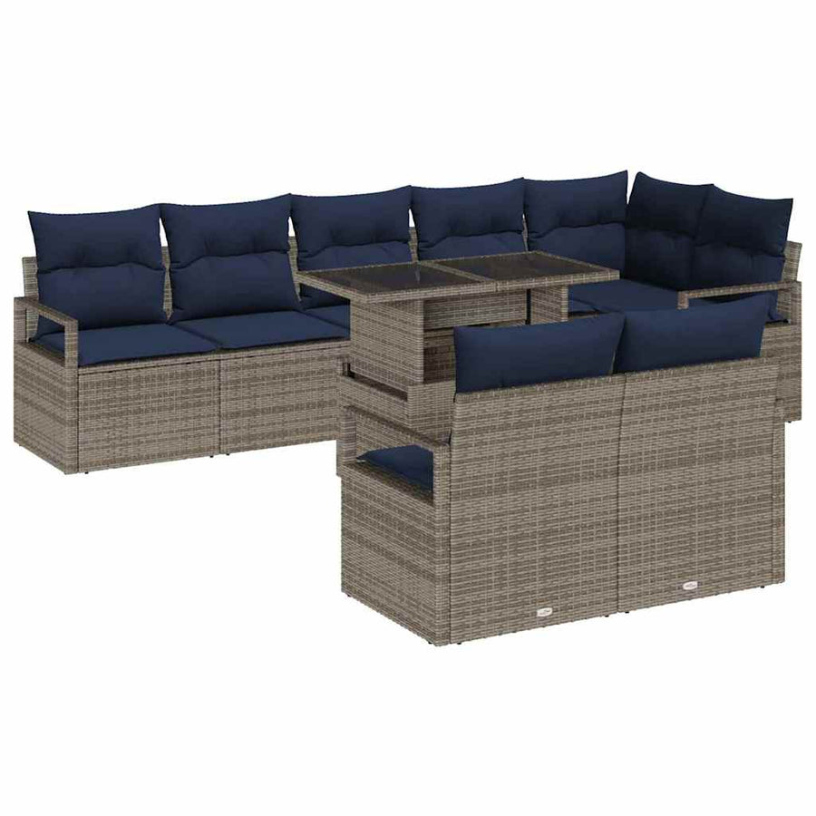 Tuin Sofa Set met kussen 9 pcs Grijs en Marineblauw poly rattan
