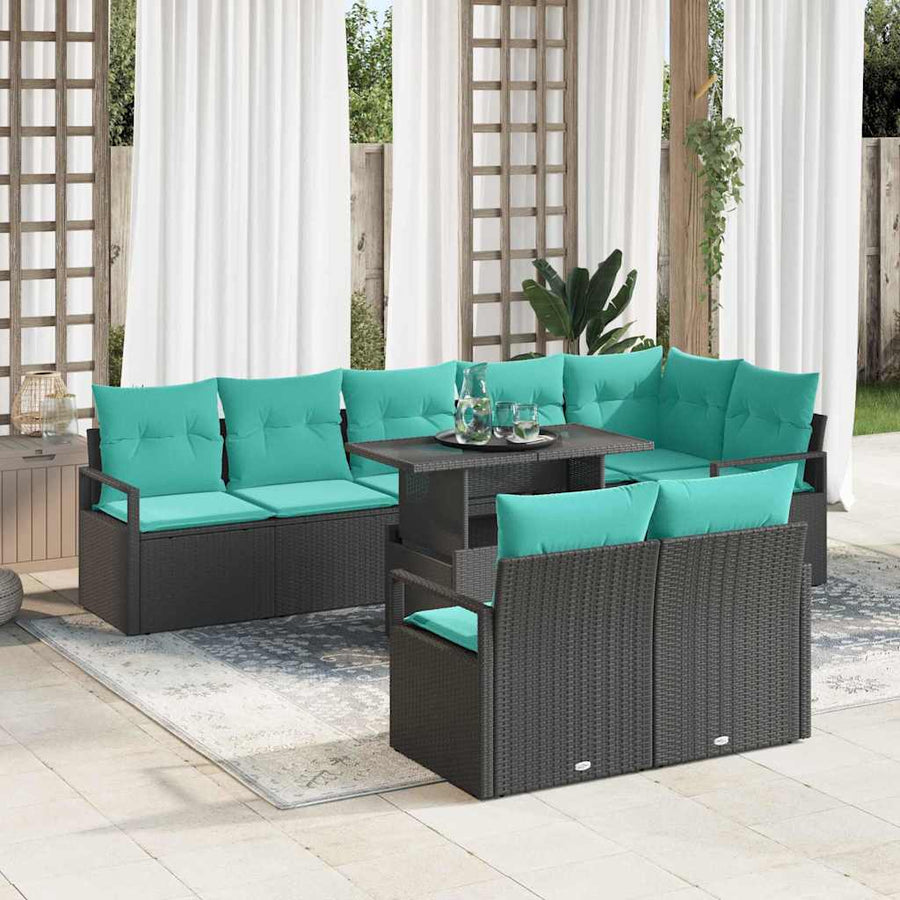 Tuin Sofa Set met opslag 9 pcs Zwart en Blauw poly rattan