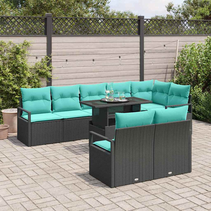 Tuin Sofa Set met opslag 9 pcs Zwart en Blauw poly rattan