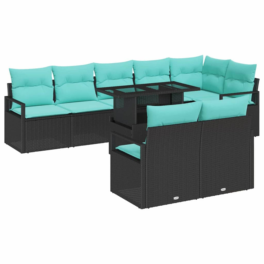 Tuin Sofa Set met opslag 9 pcs Zwart en Blauw poly rattan