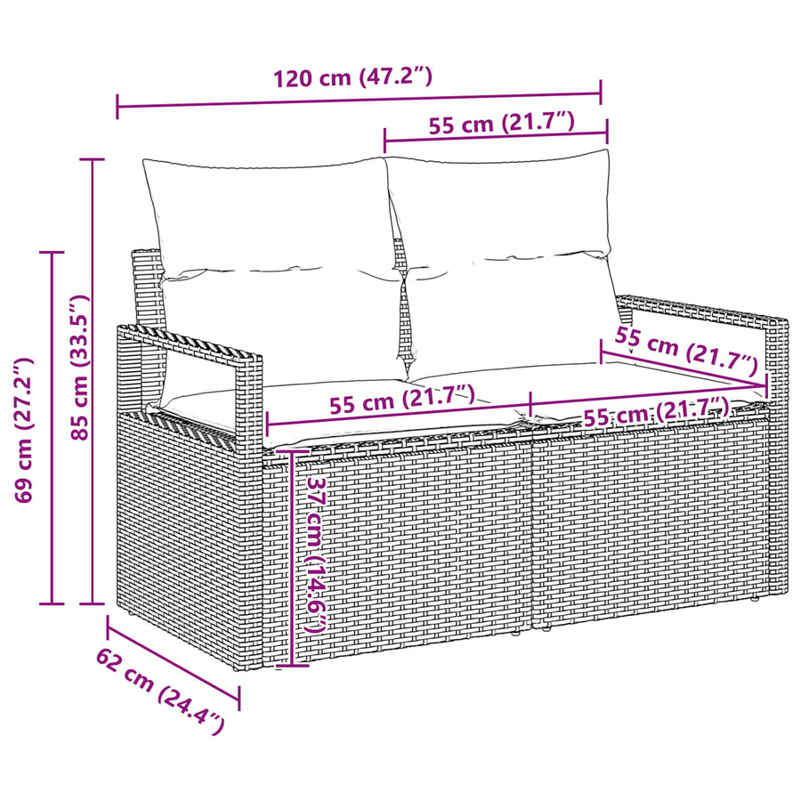 Tuin Sofa Set met opslag 9 pcs Zwart en Blauw poly rattan