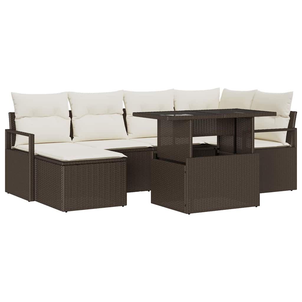 Tuin Sofa Set met kussen 7 pcs Bruin en crème
