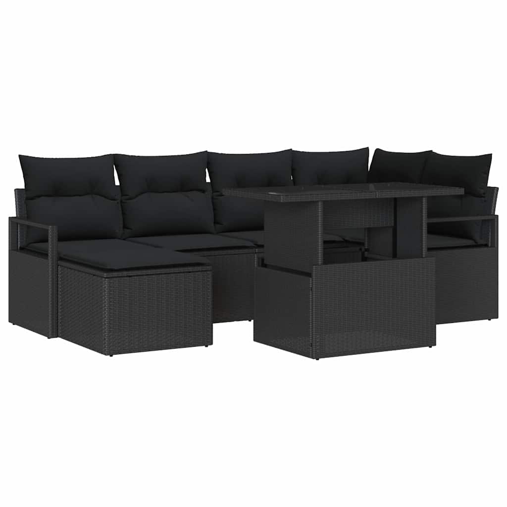 Tuin Sofa Set 7 pcs Zwart Poly rattan en gepoedercoat staal