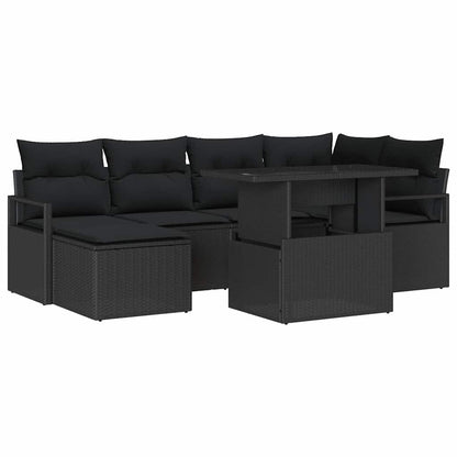 Tuin Sofa Set 7 pcs Zwart Poly rattan en gepoedercoat staal
