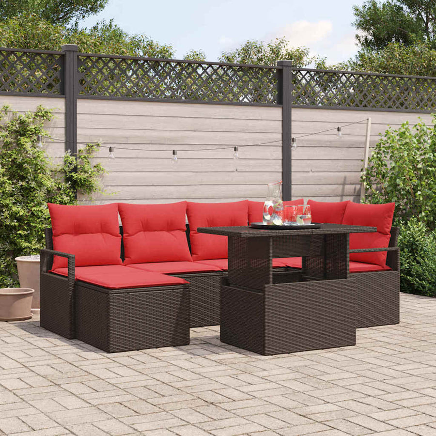 Tuin Sofa Set met opslag 7 pcs Bruin en Rood Poly riet