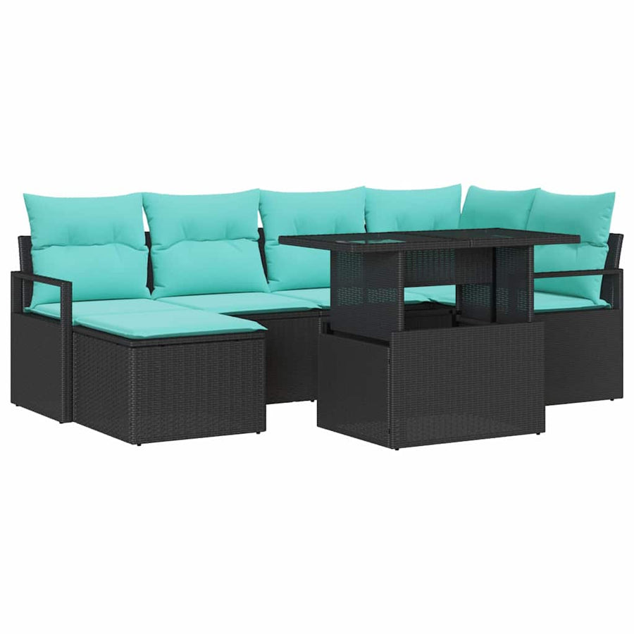 Tuin Sofa Set met opslag 7 pcs Zwart en Blauw Poly riet